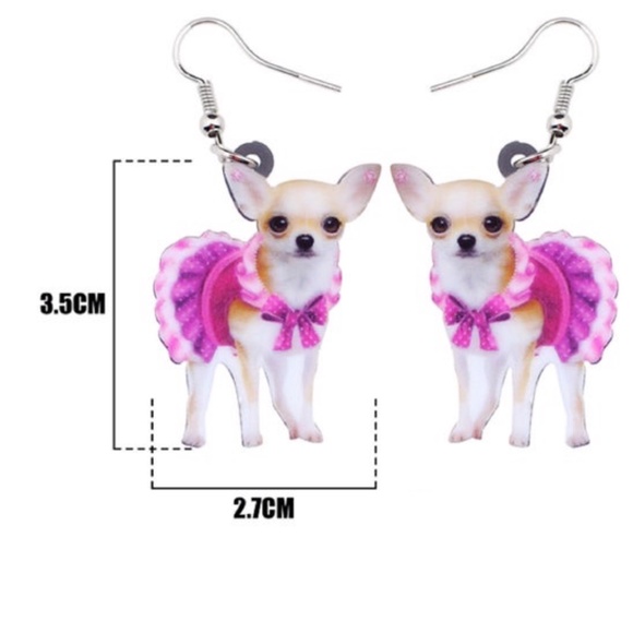 Acrylic Pink Dress Chihuahua Dog Earrings - Picture 4 of 5